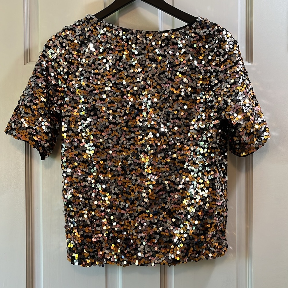 H&M Gold & Silver Sequin Short Sleeve Top - Size Small - Picture 5 of 7